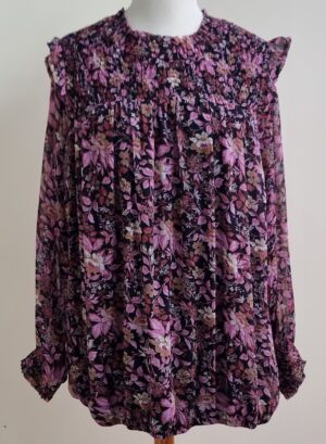 Zhenzi zwarte blouse met bloemenprints mt. 54 (XL)