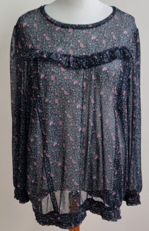 MS Mode semi transparant zwart shirt met print mt. XXL