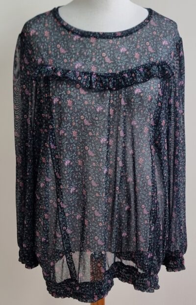 MS Mode semi transparant zwart shirt met print mt. XXL