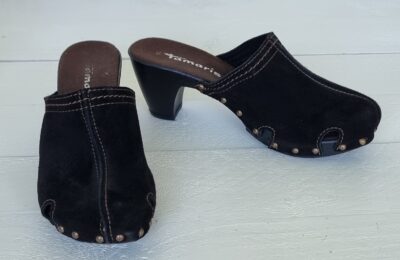 Tamaris zwarte suede leren klompjes mt. 40
