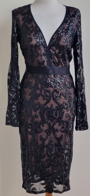 Goddiva zwarte jurk met lovertjes mt. 38