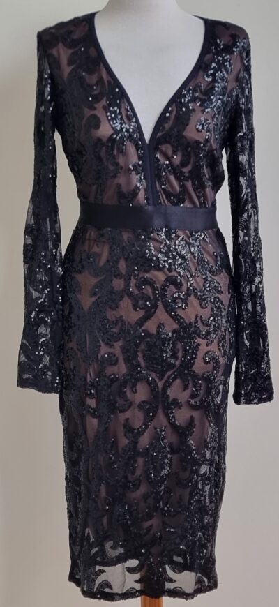 Goddiva zwarte jurk met lovertjes mt. 38