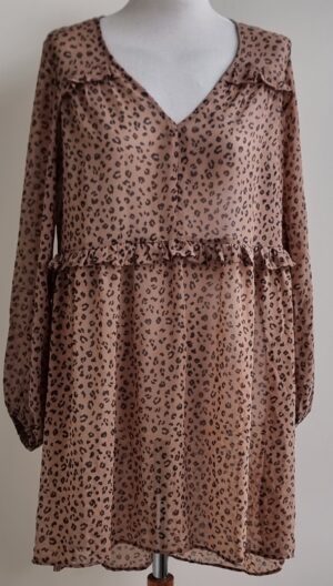 H&M lichtbruin semi transparant tuniek met print mt. 38