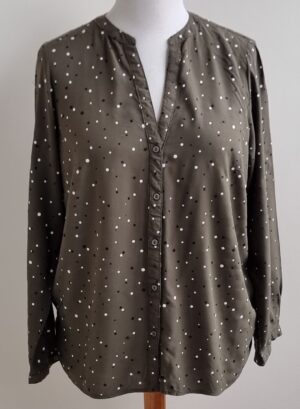 Bodyflirt bruin/groene blouse met stipjes mt. 46