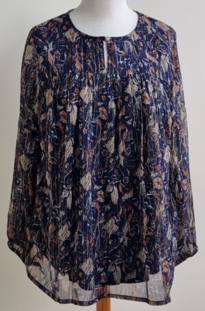 Zhenzi donkerblauwe a-lijn blouse met print mt. 50/52 (L)