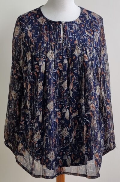 Zhenzi donkerblauwe a-lijn blouse met print mt. 50/52 (L)