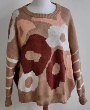 BPC Selection bruine trui met bloemen mt. 52/54