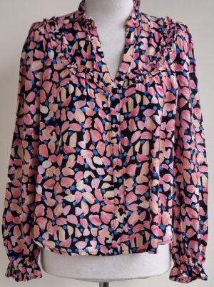 Kilibbi zwart bloesje met roze/blauw mt. S/M