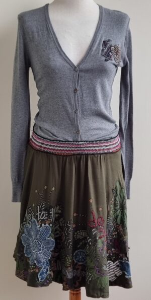 Desigual grijs/groen jurkje met details mt. 40