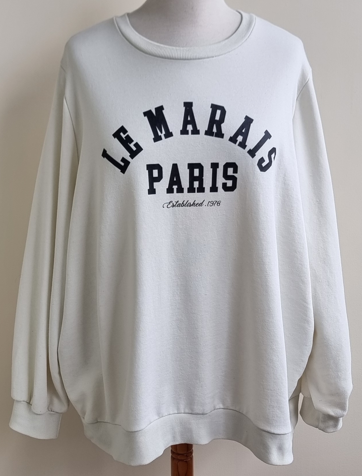 MS Mode roomwitte sweater met tekst mt. 54 (3XL)