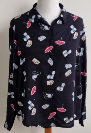 Violeta by Mango zwarte blouse met prints mt. 46 (XL)