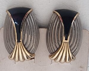 Vintage zilver/goudkleurige oorbellen met zwart