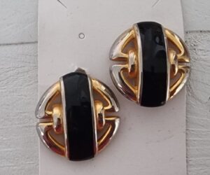 Grote goudkleurige/zwarte vintage oorbellen met clips