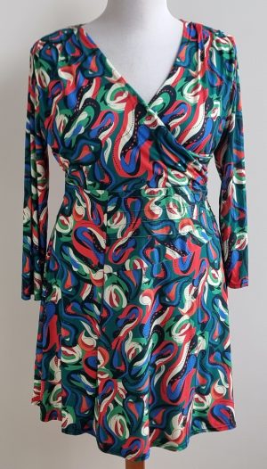 Kapomoda groen/oranje jurkje mt. L