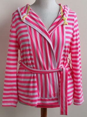 Hunkemoller wit/roze gestreept kort badjasje mt. L