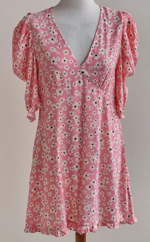 H&M roze jurkje met bloemen prints mt. M