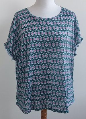 Norah blauw/roze shirt met roesel mt. 48 NIEUW