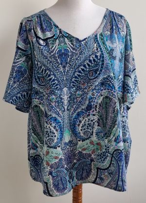 Norah blauw/groene blouse mt. 48