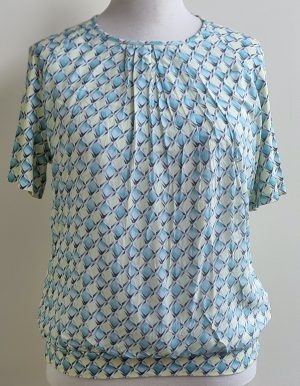 Frank Walder lichtblauw/lichtgele blouse/top mt. 44