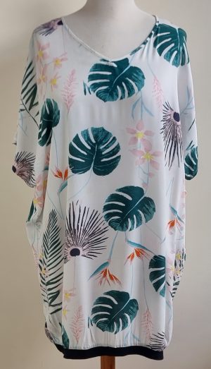 Studio wit jurkje met bloemen en bladeren prints mt. 46 (M)