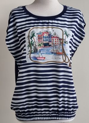 Vila Joy donkerblauw/wit shirt/blouse mt. M