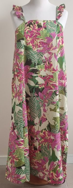 Only groen/roze lange jurk mt. 40