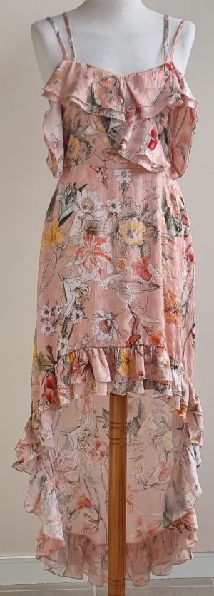 Luxe Edition zalmroze jurk met bloemen mt. 36