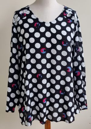 Samoon zwarte blouse met witte dots mt. 52