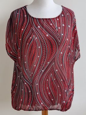 Norah zwart/rode blouse mt. 46