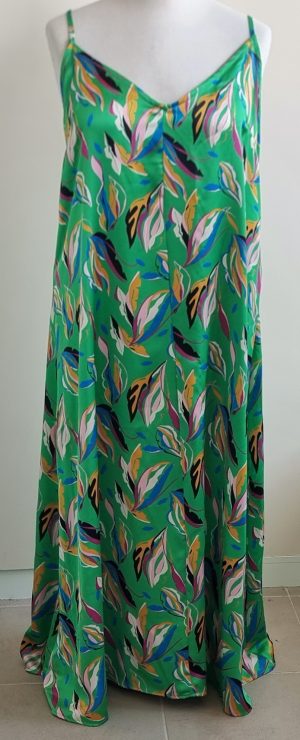 Promod groene lange jurk met gekleurde prints mt. 48