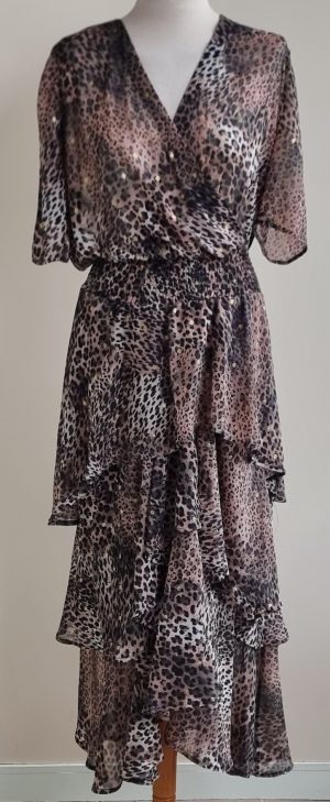 LaDress grijs/roze (Amalia) jurk mt. L