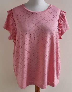 Norah lichtroze stretchy shirt met broderie mt. 48