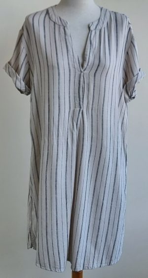 Hema zachtgrijs/beige gestreept jurkje mt. S
