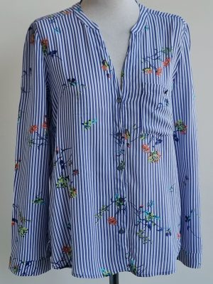 Esprit (EDC) blauw/wit gestreept bloesje met print mt. M