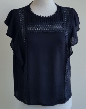 PageOne zwart bloesje met kant en broderie mt. 36