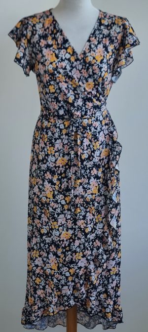 Fame zwart jurkje met wit/roze bloemetjes mt. S/M