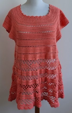 Oranje gehaakt tuniek/jurkje mt. 46/48