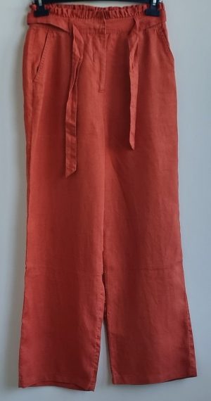 Yessica oranje linnen broek met wijde pijpen mt. 34