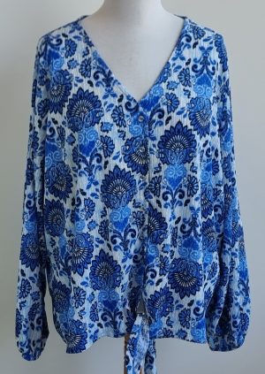 MS Mode (FSTVL) blauw/witte blouse/shirt mt. XXL (52)