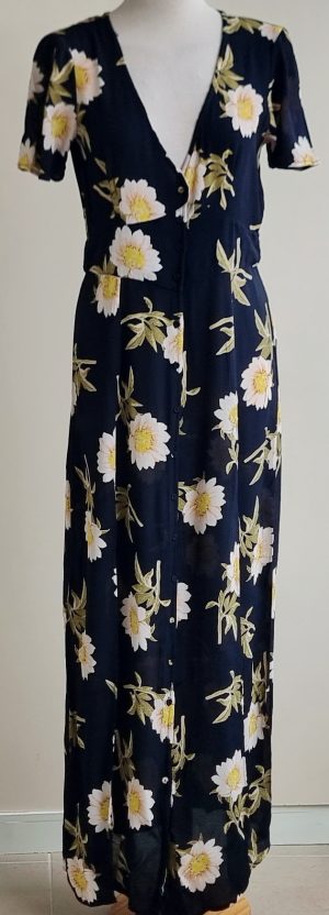 Miss Selfridge zwarte lange jurk met bloemen prints mt. 38
