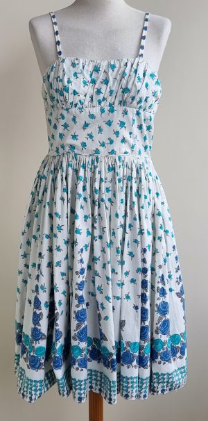 Victor Josselyn wit/blauw vintage jurkje mt. S