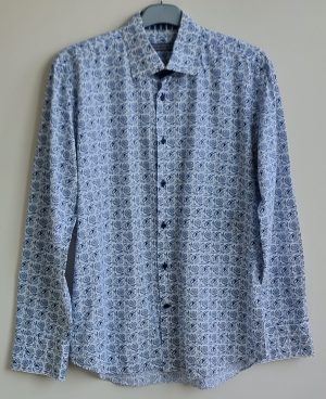 Blue Industry wit overhemd met blauwe prints mt. 42 (L)