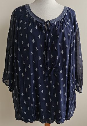Paprika donkerblauwe blouse met print mt. XXL (mt. 50/52)
