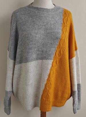 Miss Etam grijs/witte met gele trui mt. XXL