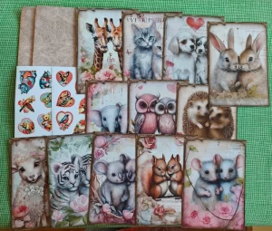 Set dieren kaarten, stickers en enveloppen