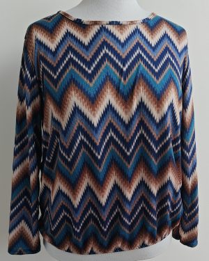 FOS Amsterdam dunne trui/shirt in beige met blauw mt. XL