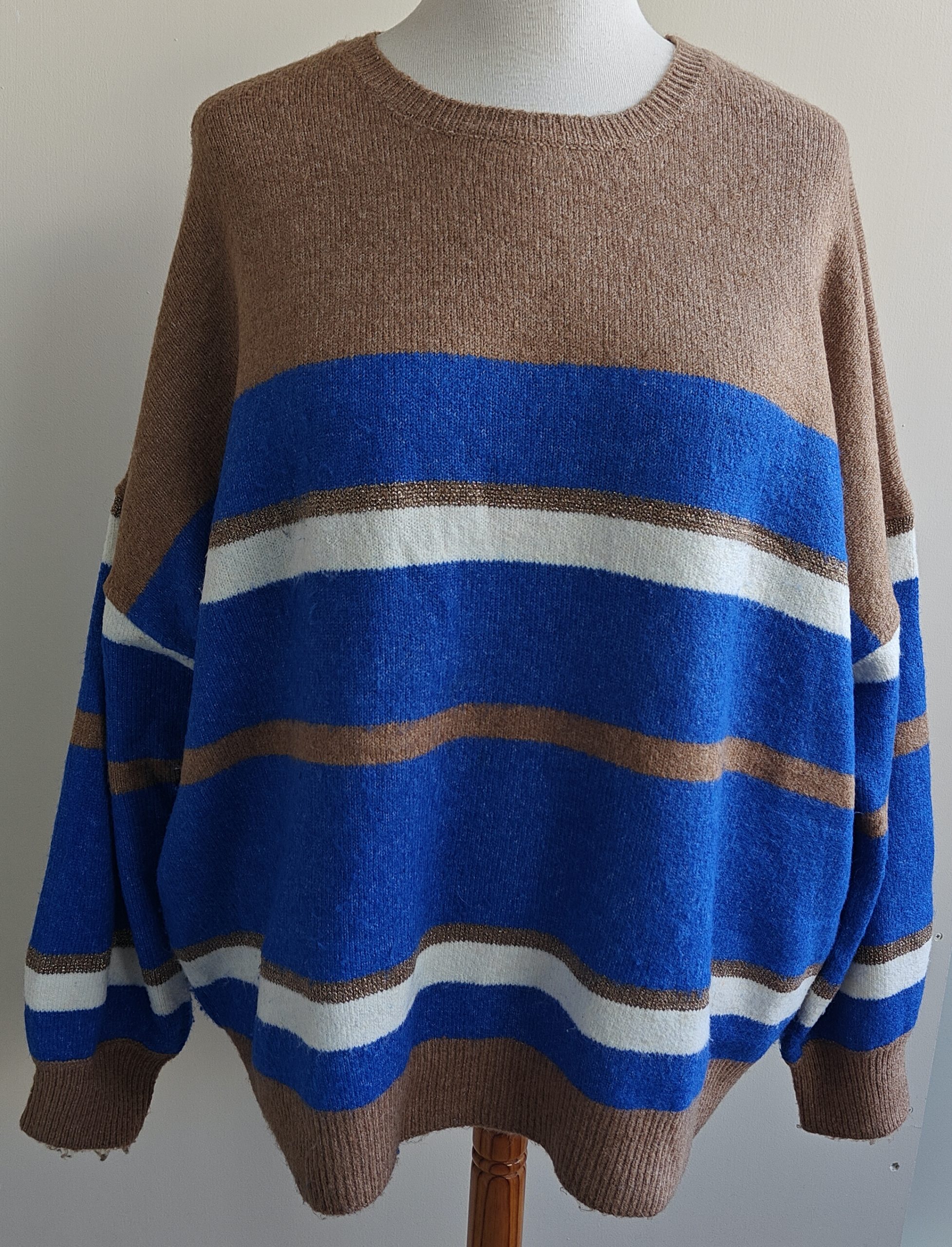 MS Mode blauw/camel trui mt. XXL (mt. 52)