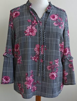 Atmos zwart/wit geruite blouse met bloemen mt. 42