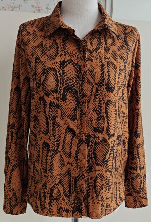 Lofty Manner bruin/oranje blouse met zwarte print mt. S